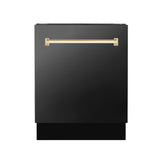 ZLINE Autograph Edition 24" Tallac Series 3rd Rack Top Control Built-In Tall Tub Dishwasher in Black Stainless Steel with Polished Gold Handle, 51dBa (DWVZ-BS-24-G)
