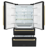 ZLINE Autograph Edition 36 in. 22.5 cu. ft. Counter-Depth French Door Refrigerator with Ice Maker in Fingerprint-Resistant Black Stainless Steel and Champagne Bronze Modern Handles (RFMZ-36-BS-FCB)