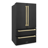 ZLINE Autograph Edition 36 in. 22.5 cu. ft. Counter-Depth French Door Refrigerator with Ice Maker in Fingerprint-Resistant Black Stainless Steel and Champagne Bronze Modern Handles (RFMZ-36-BS-FCB)