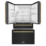 ZLINE Autograph Edition 36 in. 21.6 cu. ft. Counter-Depth French Door Refrigerator with Water and Ice Dispenser in Fingerprint-Resistant Black Stainless Steel with Polished Gold Traditional Handles (RFMZ-W-36-BS-G)