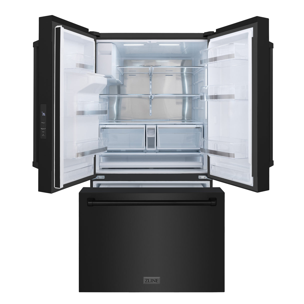 ZLINE 36 in. 28.9 cu. ft. Standard-Depth French Door External Water Dispenser Refrigerator with Dual Ice Maker in Fingerprint-Resistant Black Stainless Steel (RSM-W-36-BS)