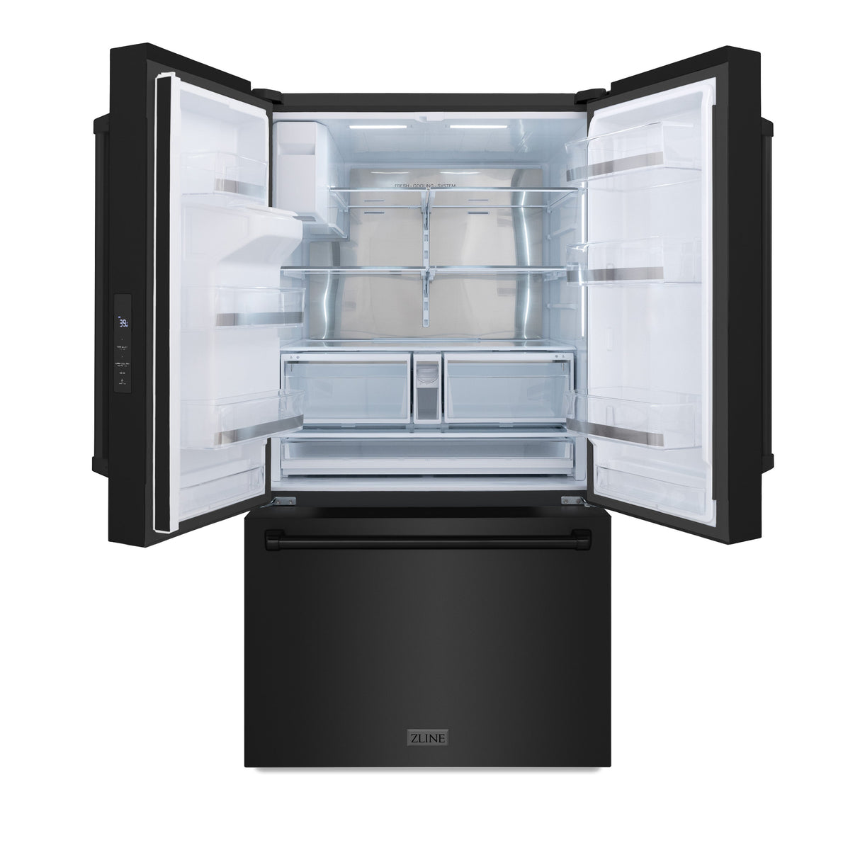 ZLINE 36 in. 28.9 cu. ft. Standard-Depth French Door External Water Dispenser Refrigerator with Dual Ice Maker in Fingerprint-Resistant Black Stainless Steel (RSM-W-36-BS)