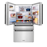 ZLINE Autograph Edition 30 in. Kitchen Package with Stainless Steel Dual Fuel Range, Range Hood, Dishwasher, and Refrigerator with External Water Dispenser with Matte Black Accents (4AKPR-RARHDWM30-MB)