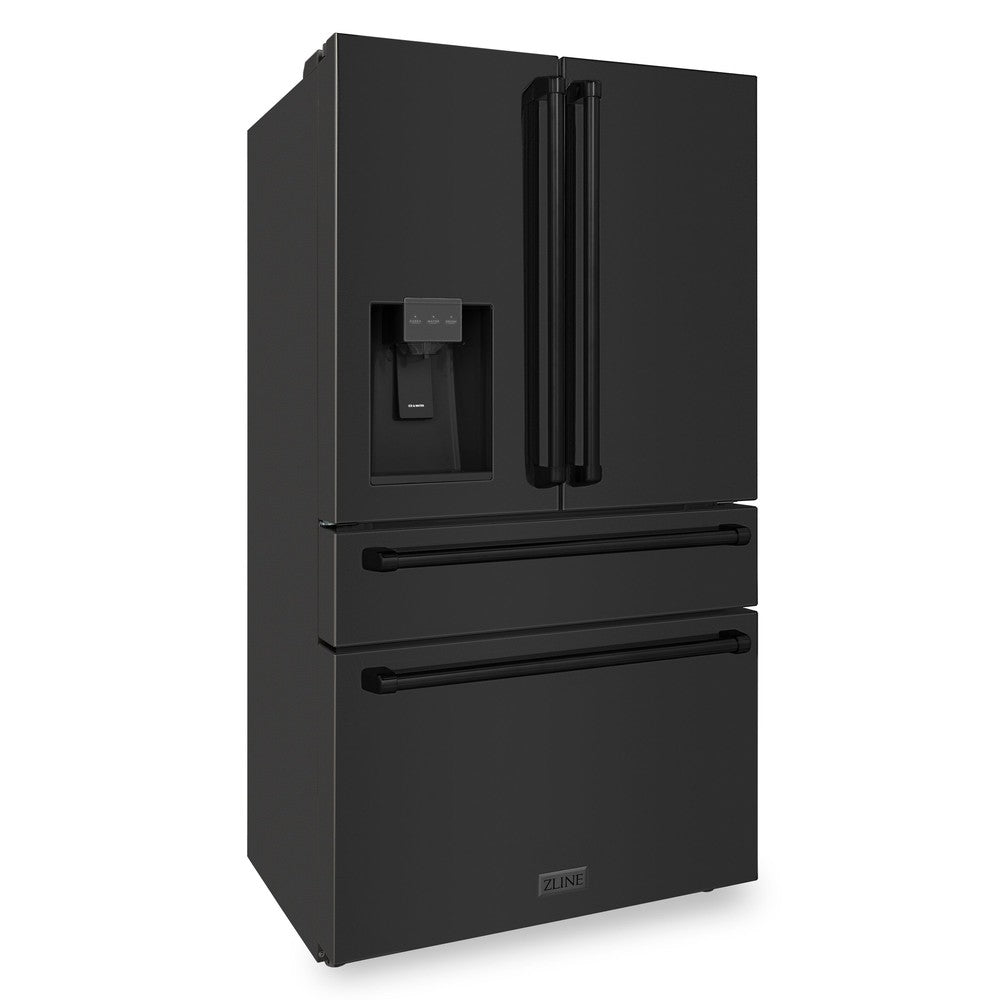 ZLINE 36 in. 21.6 cu. ft. Counter-Depth French Door Refrigerator with Water and Ice Dispenser in Fingerprint-Resistant Black Stainless Steel (RFM-W-36-BS)
