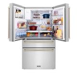 ZLINE Autograph Edition 30 in. Kitchen Package with Stainless Steel Dual Fuel Range, Range Hood, Dishwasher, and Refrigerator with External Water Dispenser with Polished Gold Accents (4AKPR-RARHDWM30-G)