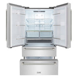 ZLINE Autograph Edition 36 in. 22.5 cu. ft. Counter-Depth French Door Refrigerator with Ice Maker in Fingerprint-Resistant Stainless Steel and Polished Nickel Helix Handles (RFMZ-36-KPN)