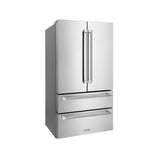 ZLINE Autograph Edition 36 in. 22.5 cu. ft. Counter-Depth French Door Refrigerator with Ice Maker in Fingerprint-Resistant Stainless Steel and Polished Nickel Helix Handles (RFMZ-36-KPN)