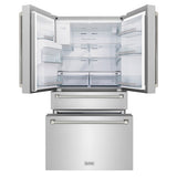 ZLINE Autograph Edition 36 in. 21.6 cu. ft. Counter-Depth French Door Refrigerator with Water and Ice Dispenser in Fingerprint-Resistant Stainless Steel with Polished Nickel Helix Handles (RFMZ-W-36-KPN)