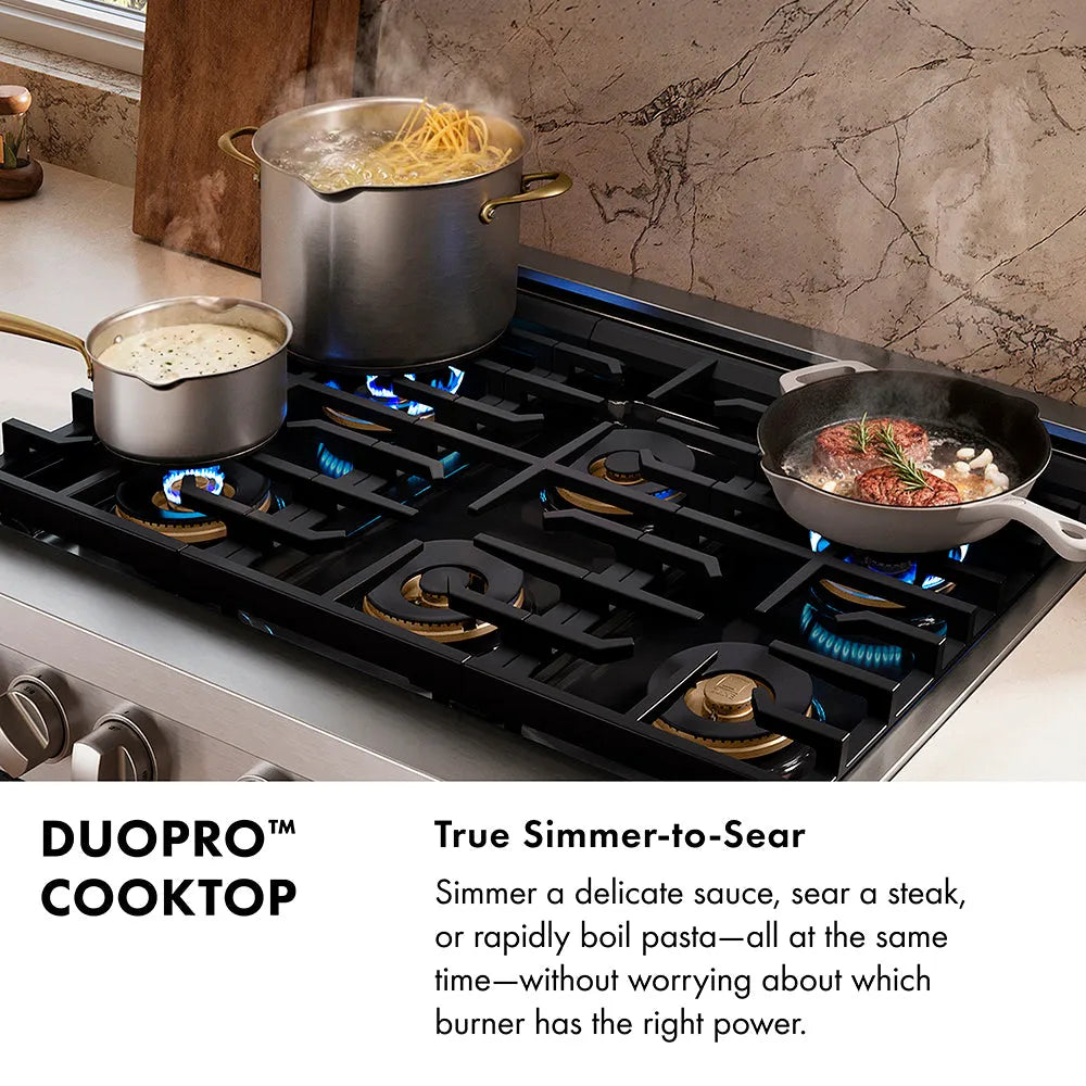ZLINE Autograph Edition 48 in. 6.7 cu. ft. Paramount Dual Fuel Range with 8 Burner DuoPro™ Cooktop and Dual Ovens in Stainless Steel with Polished Nickel Helix Handles and Accents (PSDRZ-48-KPN)