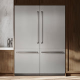 ZLINE 60 in. 32.2 cu. ft. French Door Built-In Bottom Freezer Refrigerator with Water Dispensers and Ice Makers in Satin Stainless Steel with Graphite Gray Interior (GRBIV-SN-60)