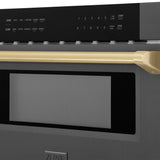 ZLINE Autograph Edition 30 in. 1.2 cu. ft. Built-in Microwave Drawer in Black Stainless Steel and Champagne Bronze Accents (MWDZ-30-BS-CB)