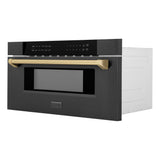 ZLINE Autograph Edition 30 in. 1.2 cu. ft. Built-in Microwave Drawer in Black Stainless Steel and Champagne Bronze Accents (MWDZ-30-BS-CB)