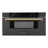 ZLINE Autograph Edition 30 in. 1.2 cu. ft. Built-in Microwave Drawer in Black Stainless Steel with Polished Gold Accents (MWDZ-30-BS-G)