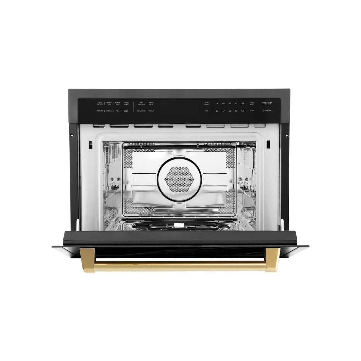 ZLINE Autograph Edition 24" 1.6 cu ft. Built-in Convection Microwave Oven in Black Stainless Steel and Polished Gold  Accents (MWOZ-24-BS-G)