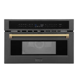 ZLINE Autograph Edition 30” 1.6 cu ft. Built-in Convection Microwave Oven in Black Stainless Steel and Champagne Bronze Accents (MWOZ-30-BS-CB)