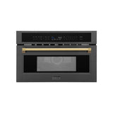 ZLINE Autograph Edition 30” 1.6 cu ft. Built-in Convection Microwave Oven in Black Stainless Steel and Polished Gold  Accents (MWOZ-30-BS-G)