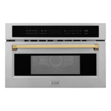 ZLINE Autograph Edition 30 in. 1.6 cu ft. Built-in Convection Microwave Oven in Stainless Steel with Polished Gold Accents (MWOZ-30-G)