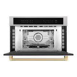 ZLINE Autograph Edition 30 in. 1.6 cu ft. Built-in Convection Microwave Oven in Satin Stainless Steel and Champagne Bronze Accents (MWOZ-30-SS-CB)