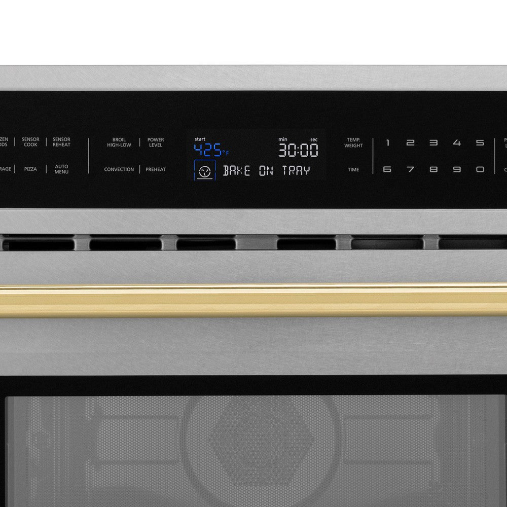 ZLINE Autograph Edition 30 in. 1.6 cu ft. Built-in Convection Microwave Oven in Satin Stainless Steel and Polished Gold Accents (MWOZ-30-SS-G)
