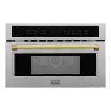 ZLINE Autograph Edition 30 in. 1.6 cu ft. Built-in Convection Microwave Oven in Satin Stainless Steel and Polished Gold Accents (MWOZ-30-SS-G)