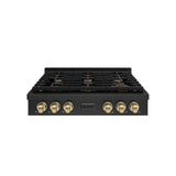 ZLINE 36 in. Autograph Edition Paramount Gas Rangetop with 6 Burners and Porcelain Cooktop in Black Stainless Steel with Champagne Bronze Accents (SRTBZ-36-CB)