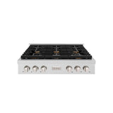 ZLINE 36 in. Paramount Gas Rangetop with 6 Brass Burners and Porcelain Cooktop in Satin Stainless Steel (SRTS-BR-36)