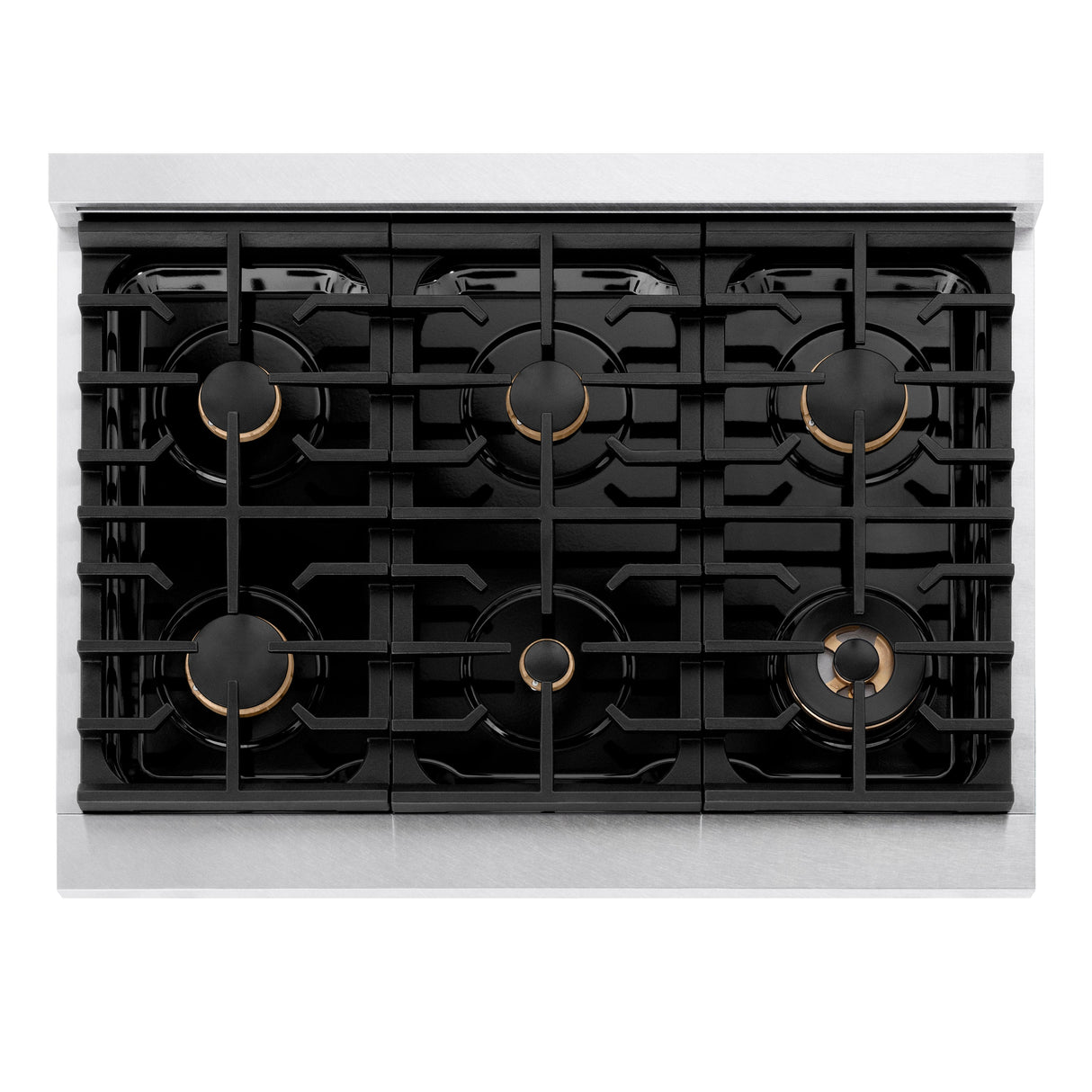 ZLINE 36 in. Paramount Gas Rangetop with 6 Brass Burners and Porcelain Cooktop in Satin Stainless Steel (SRTS-BR-36)