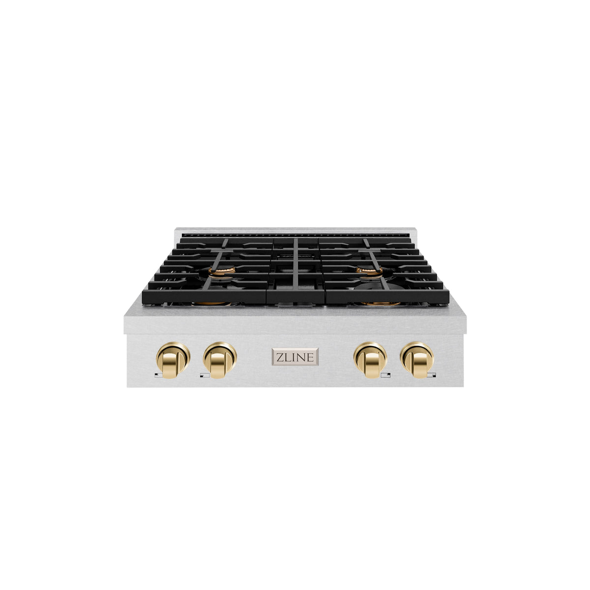 ZLINE 30 in. Autograph Edition Paramount Gas Rangetop with 4 Burners and Porcelain Cooktop in Satin Stainless Steel with Polished Gold Accents (SRTSZ-30-G)