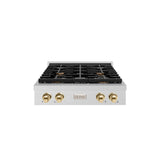 ZLINE 30 in. Autograph Edition Paramount Gas Rangetop with 4 Burners and Porcelain Cooktop in Satin Stainless Steel with Polished Gold Accents (SRTSZ-30-G)