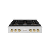 ZLINE 36 in. Autograph Edition Paramount Gas Rangetop with 6 Burners and Porcelain Cooktop in Satin Stainless Steel with Champagne Bronze Accents (SRTSZ-36-CB)