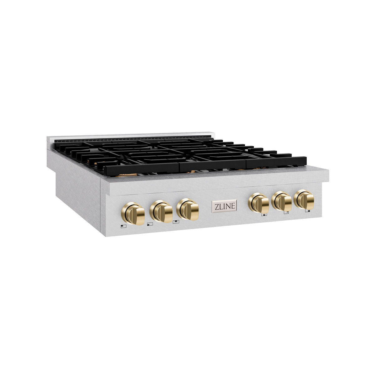 ZLINE 36 in. Autograph Edition Paramount Gas Rangetop with 6 Burners and Porcelain Cooktop in Satin Stainless Steel with Polished Gold Accents (SRTSZ-36-G)
