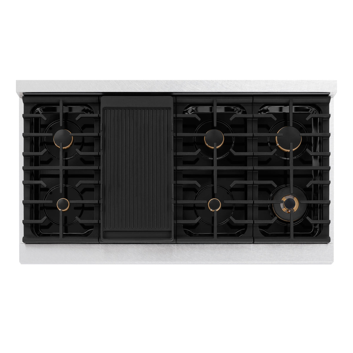 ZLINE 48 in. Autograph Edition Paramount Gas Rangetop with 8 Burners and Porcelain Cooktop in Satin Stainless Steel with Polished Gold Accents (SRTSZ-48-G)