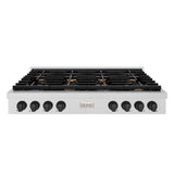 ZLINE 48 in. Autograph Edition Paramount Gas Rangetop with 8 Burners and Porcelain Cooktop in Satin Stainless Steel with Matte Black Accents (SRTSZ-48-MB)