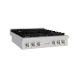 ZLINE 36 in. Paramount Gas Rangetop with 6 Brass Burners and Porcelain Cooktop in Stainless Steel (SRT-BR-36)