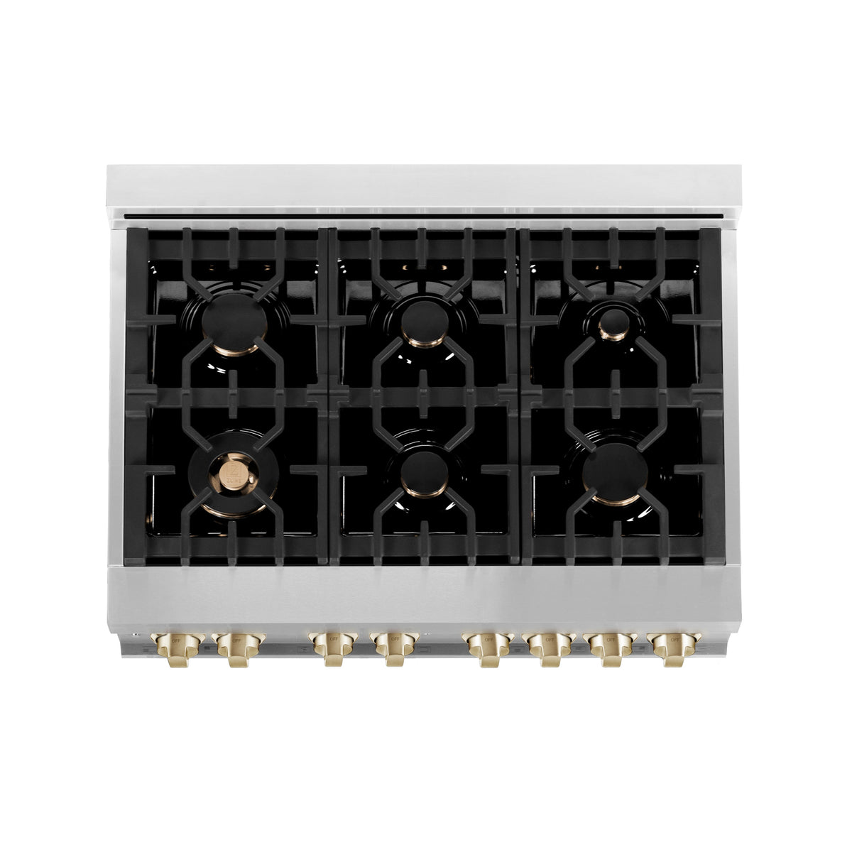 ZLINE Autograph Edition 36 in. 4.6 cu. ft. Legacy Dual Fuel Range with 6 Burner Gas Cooktop and Electric Convection Oven in Stainless Steel with White Matte Door and Polished Gold Accents (RAZ-WM-36-G)