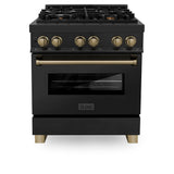 ZLINE Autograph Edition 30 in. 4.0 cu. ft. Legacy Dual Fuel Range with 4 Burner Gas Cooktop and Electric Convection Oven in Black Stainless Steel and Champagne Bronze Accents (RABZ-30-CB)