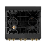 ZLINE Autograph Edition 30 in. 4.0 cu. ft. Legacy Dual Fuel Range with 4 Burner Gas Cooktop and Electric Convection Oven in Black Stainless Steel and Champagne Bronze Accents (RABZ-30-CB)