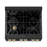 ZLINE Autograph Edition 30 in. 4.0 cu. ft. Legacy Dual Fuel Range with 4 Burner Gas Cooktop and Electric Convection Oven in Black Stainless Steel and Polished Gold Accents (RABZ-30-G)