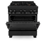 ZLINE 30 in. 4.0 cu. ft. Legacy Dual Fuel Range with Gas Cooktop and Electric Convection Oven in Black Stainless Steel with 4 Brass Burners (RAB-BR-30)