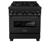 ZLINE 30 in. 4.0 cu. ft. Legacy Dual Fuel Range with Gas Cooktop and Electric Convection Oven in Black Stainless Steel with 4 Brass Burners (RAB-BR-30)