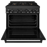 ZLINE 36 in. 4.6 cu. ft. Legacy Dual Fuel Range with Gas Cooktop and Electric Convection Oven in Black Stainless Steel with 6 Brass Burners (RAB-BR-36)