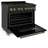 ZLINE Autograph Edition 36 in. 4.6 cu. ft. Legacy Dual Fuel Range with 6 Burner Gas Cooktop and Electric Convection Oven in Black Stainless Steel and Champagne Bronze Accents (RABZ-36-CB)