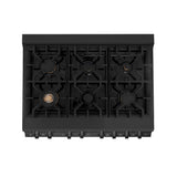 ZLINE 36 in. 4.6 cu. ft. Legacy Dual Fuel Range with Gas Cooktop and Electric Convection Oven in Black Stainless Steel with 6 Brass Burners (RAB-BR-36)