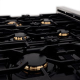 ZLINE 36 in. 4.6 cu. ft. Legacy Dual Fuel Range with Gas Cooktop and Electric Convection Oven in Satin Stainless Steel with 6 Brass Burners (RAS-SN-BR-36)