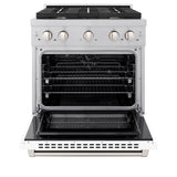 ZLINE 30 in. 4.2 cu. ft. Paramount Dual Fuel Range with 4 Burner Gas Cooktop and Electric Convection Oven in Satin Stainless Steel with White Matte Door (SDRS-WM-30)