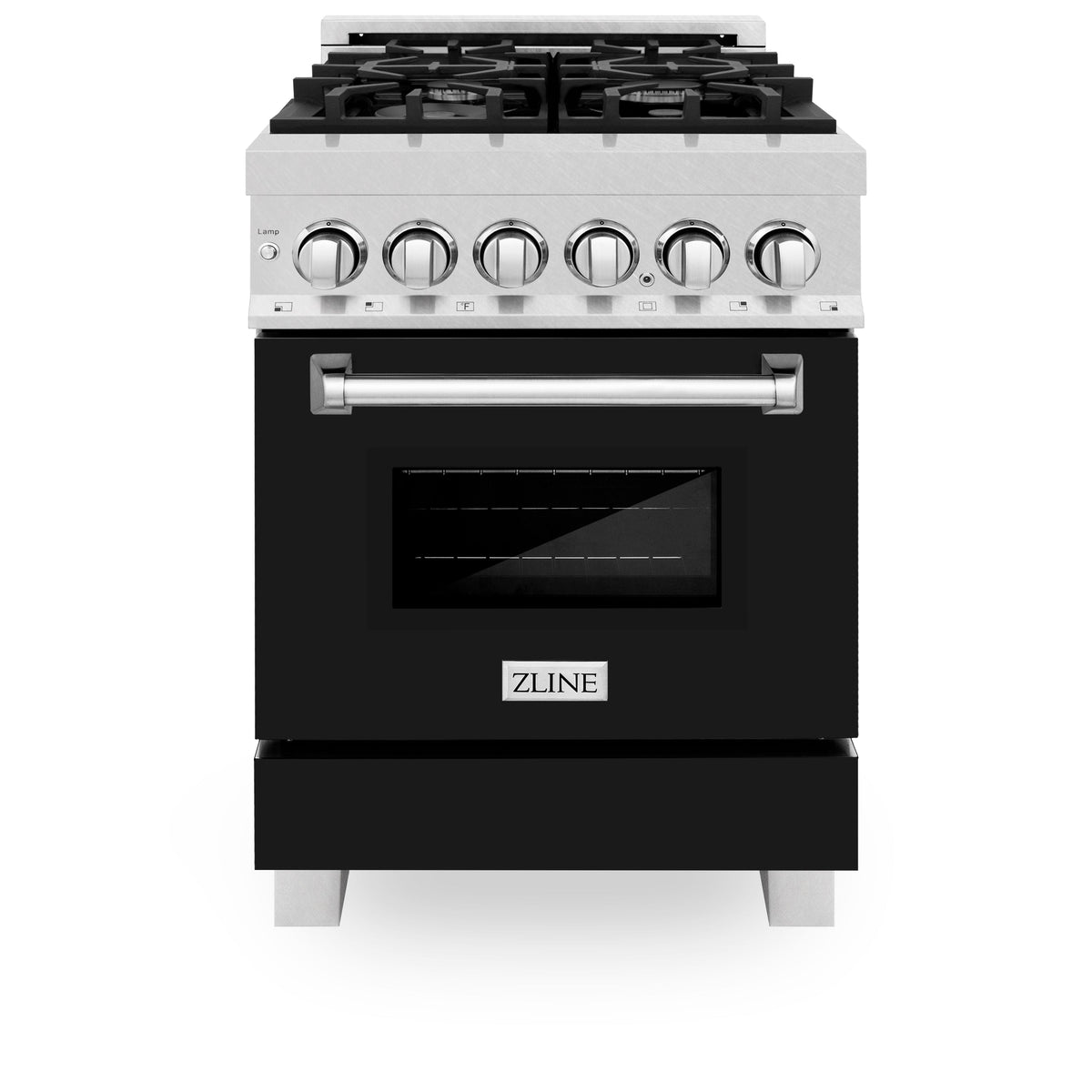 ZLINE 24 in. 2.8 cu. ft. Legacy Dual Fuel Range with 4 Burner Gas Cooktop and Electric Convection Oven in Satin Stainless Steel and Black Matte Door (RAS-BLM-24)
