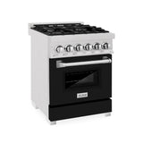 ZLINE 24 in. 2.8 cu. ft. Legacy Dual Fuel Range with 4 Burner Gas Cooktop and Electric Convection Oven in Satin Stainless Steel and Black Matte Door (RAS-BLM-24)