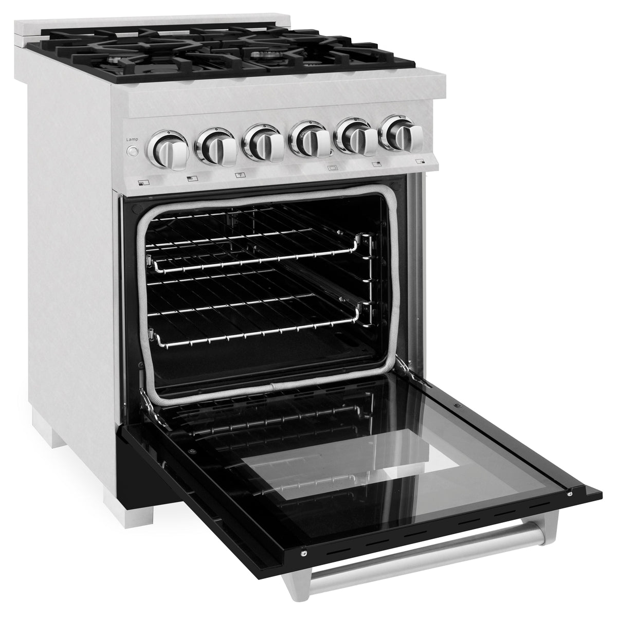ZLINE 24 in. 2.8 cu. ft. Legacy Dual Fuel Range with 4 Burner Gas Cooktop and Electric Convection Oven in Satin Stainless Steel and Black Matte Door (RAS-BLM-24)