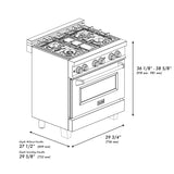 ZLINE 30 in. 4.0 cu. ft. Legacy Dual Fuel Range with 4 Burner Gas Cooktop and Electric Convection Oven in Satin Stainless Steel and Black Matte Door (RAS-BLM-30)