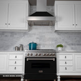 ZLINE 30 in. 4.0 cu. ft. Legacy Dual Fuel Range with 4 Burner Gas Cooktop and Electric Convection Oven in Satin Stainless Steel and Black Matte Door (RAS-BLM-30)